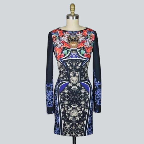 CLOVER CANYON ROYAL EGG VASE FLORAL LONG SLEEVE BODYCON DRESS - Picture 4 of 11